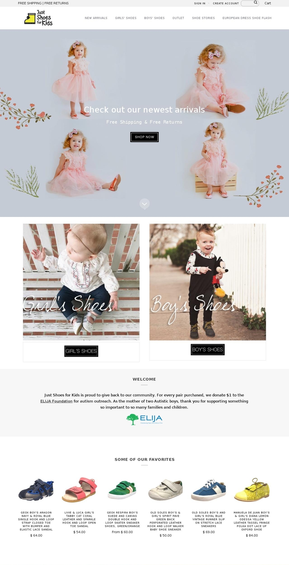justshoesforkids.com shopify website screenshot