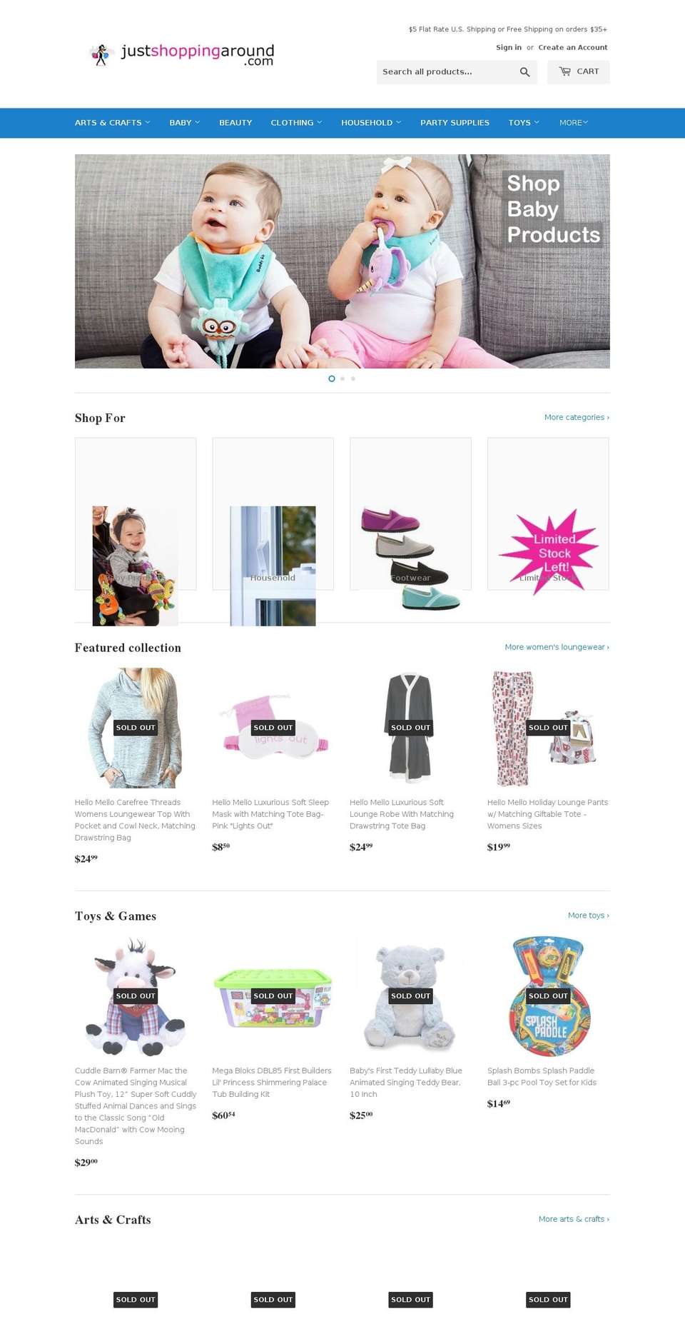 justshoppingaround.com — Shopify storefront screenshot