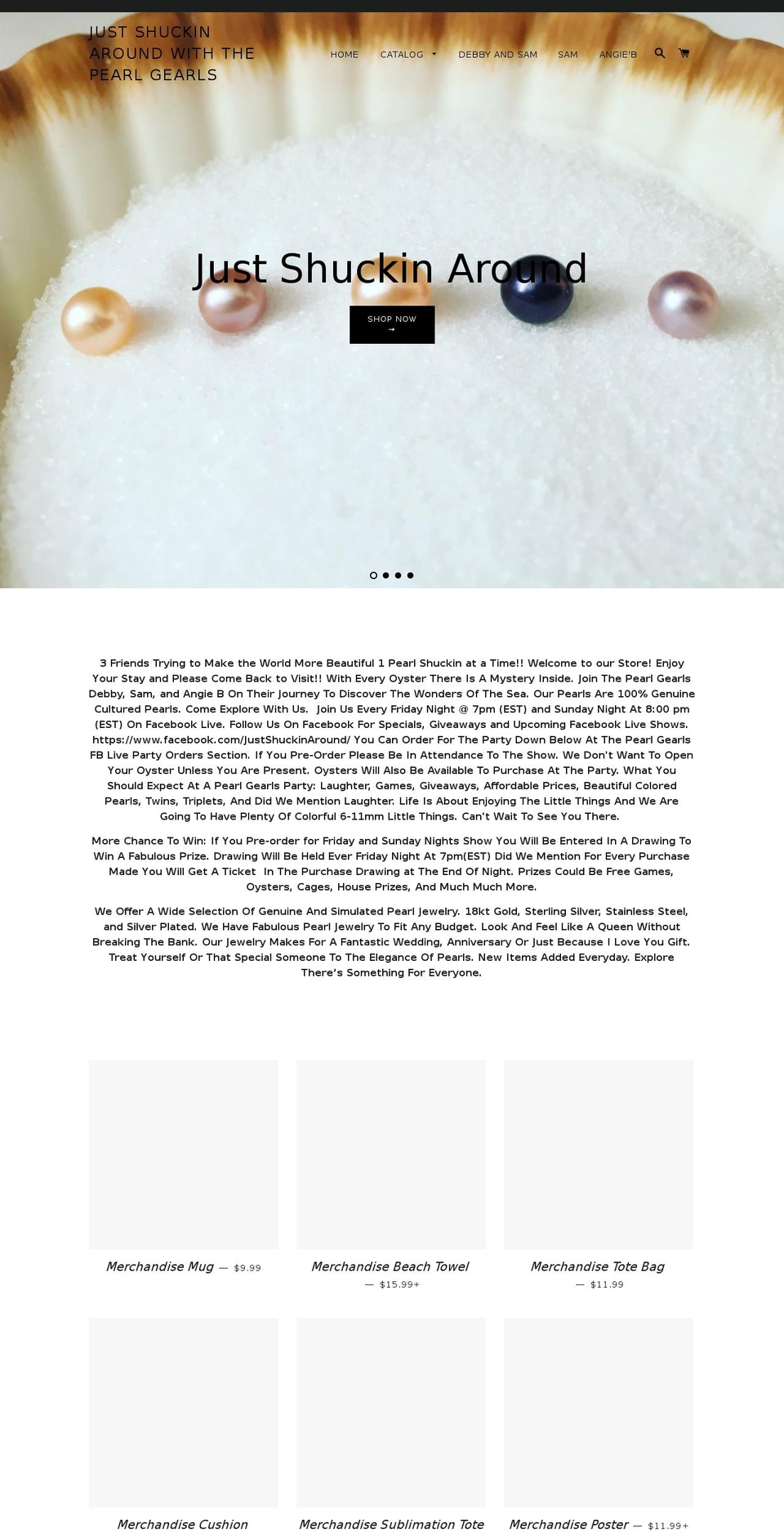 justshuckinaround.com — Shopify storefront screenshot
