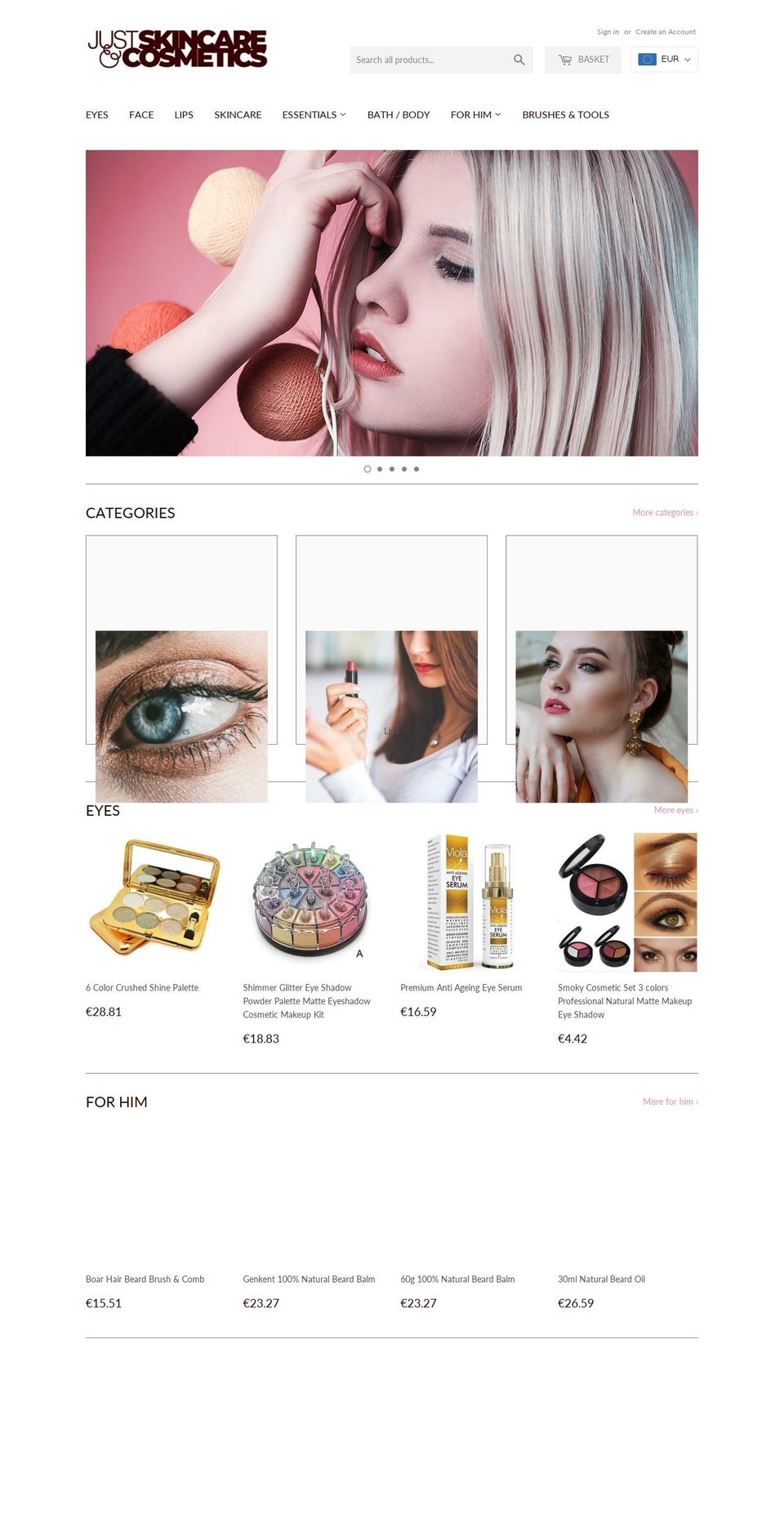 justskincarecosmetics.com — Shopify storefront screenshot