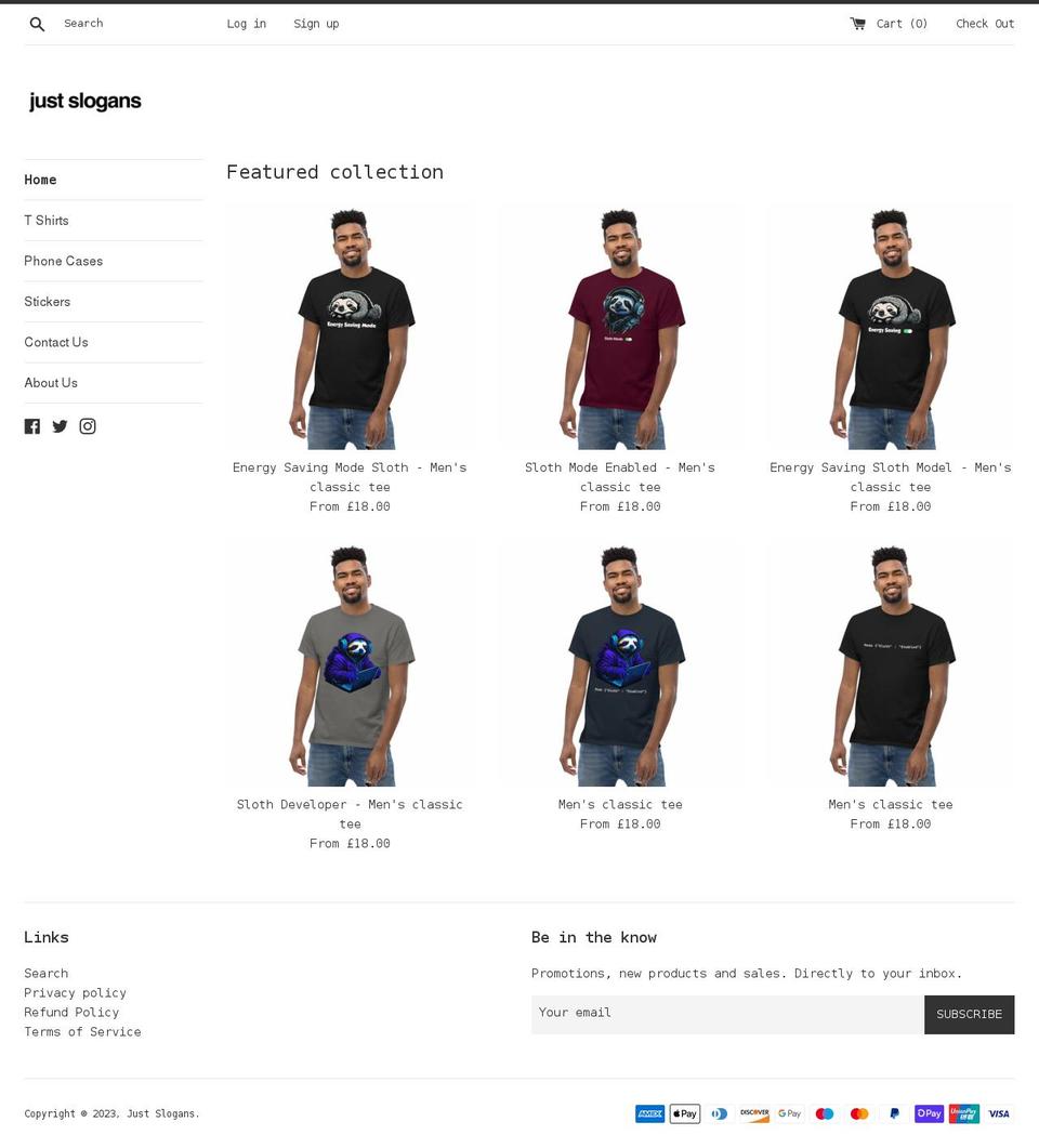 justslogans.com shopify website screenshot