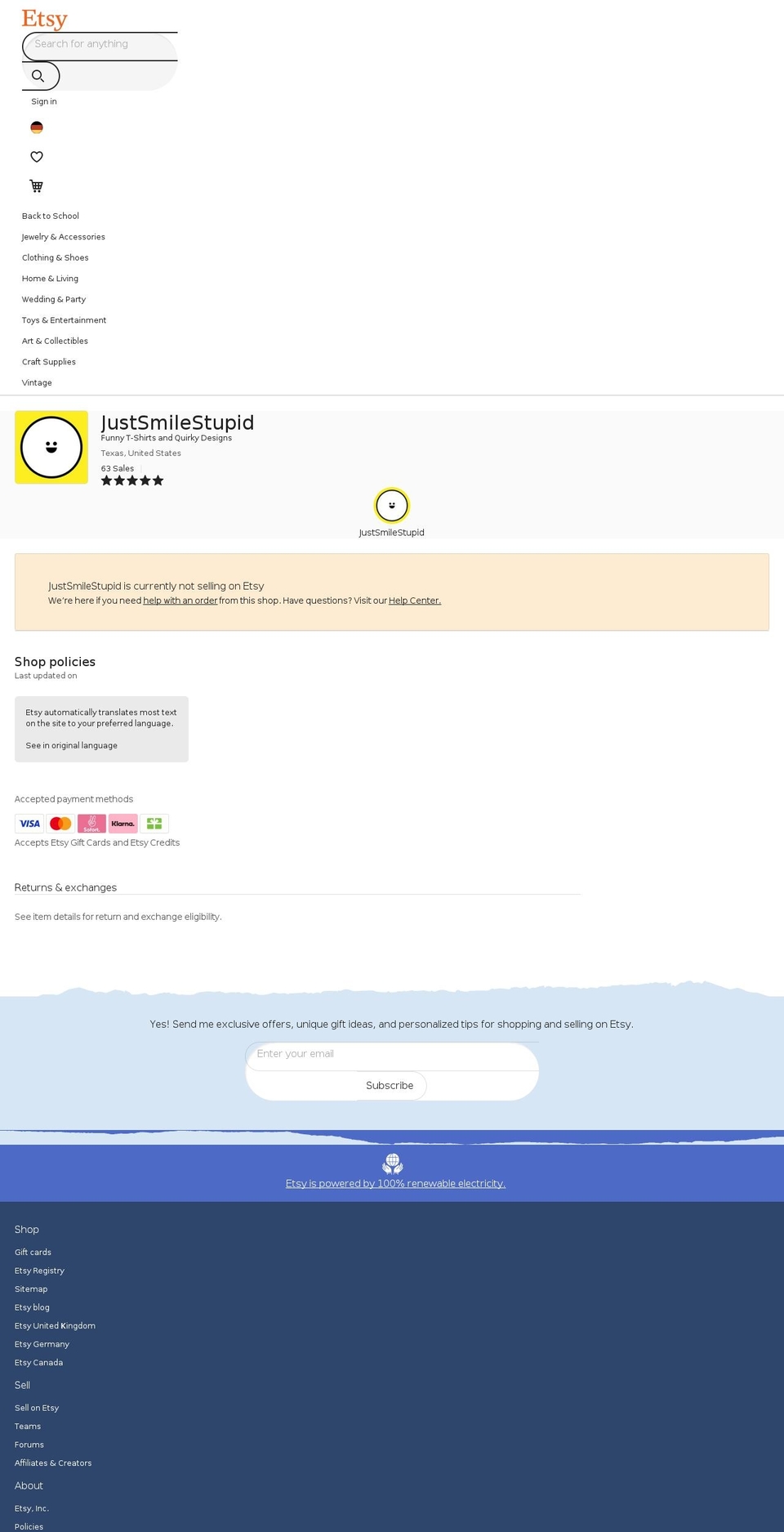 justsmilestupid.com shopify website screenshot