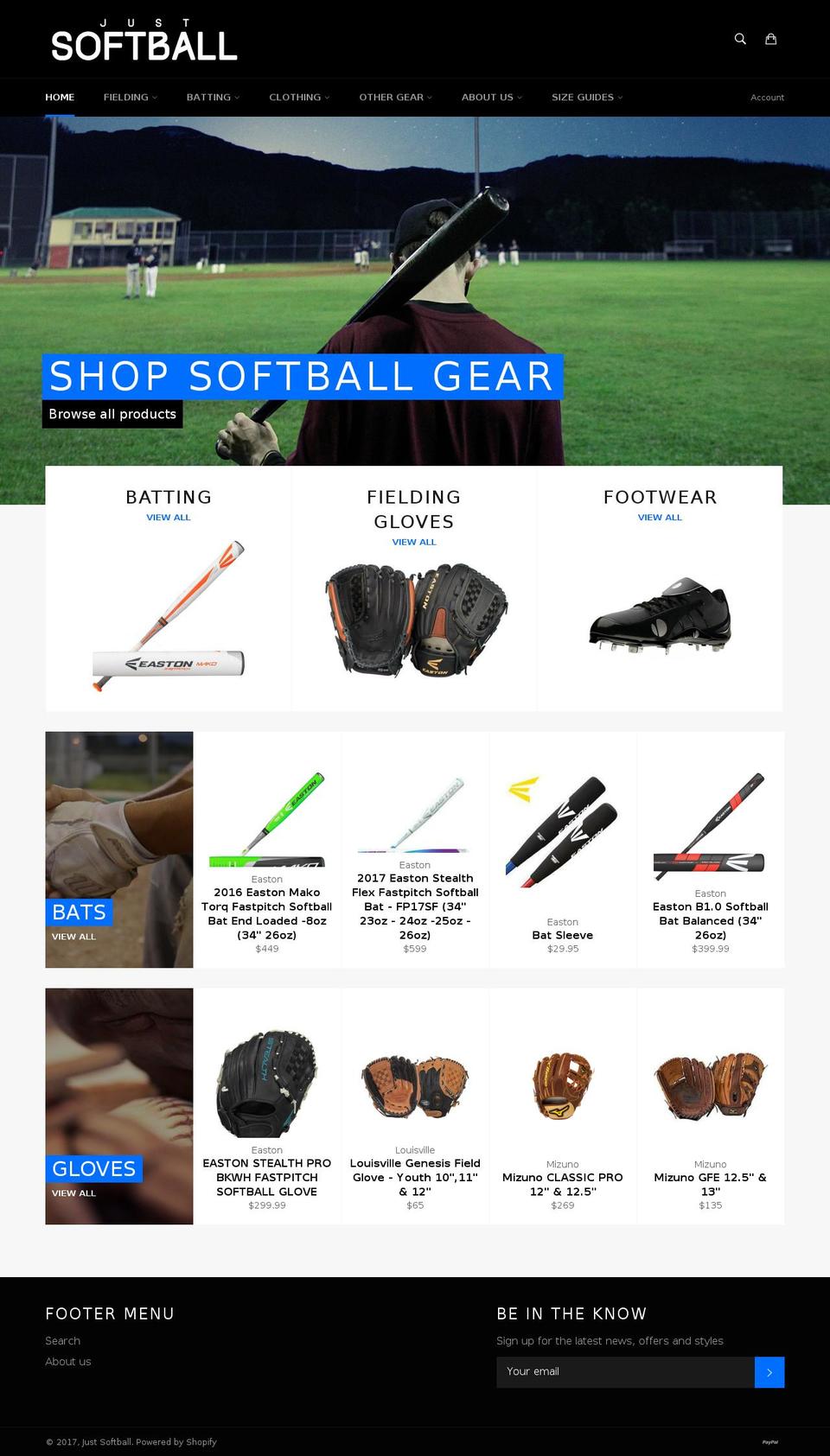 justsoftball.co.nz shopify website screenshot