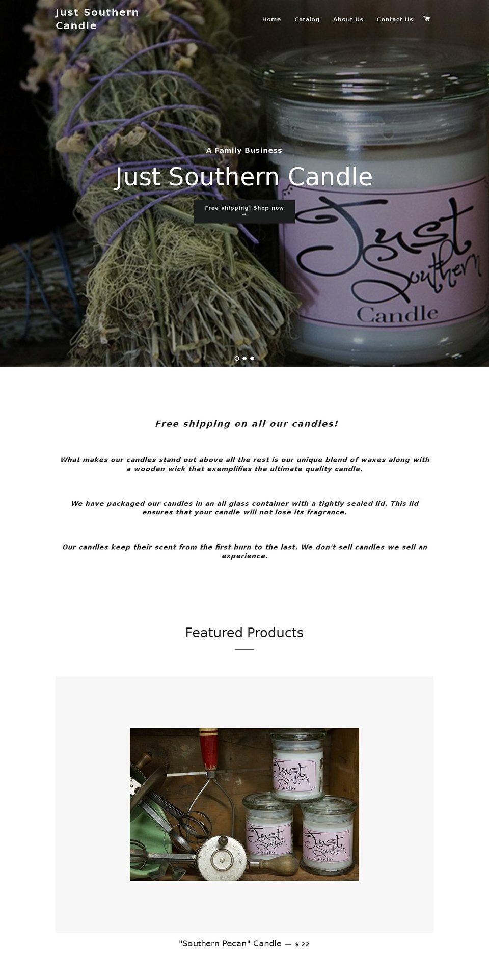 justsoutherncandle.com — Shopify storefront screenshot