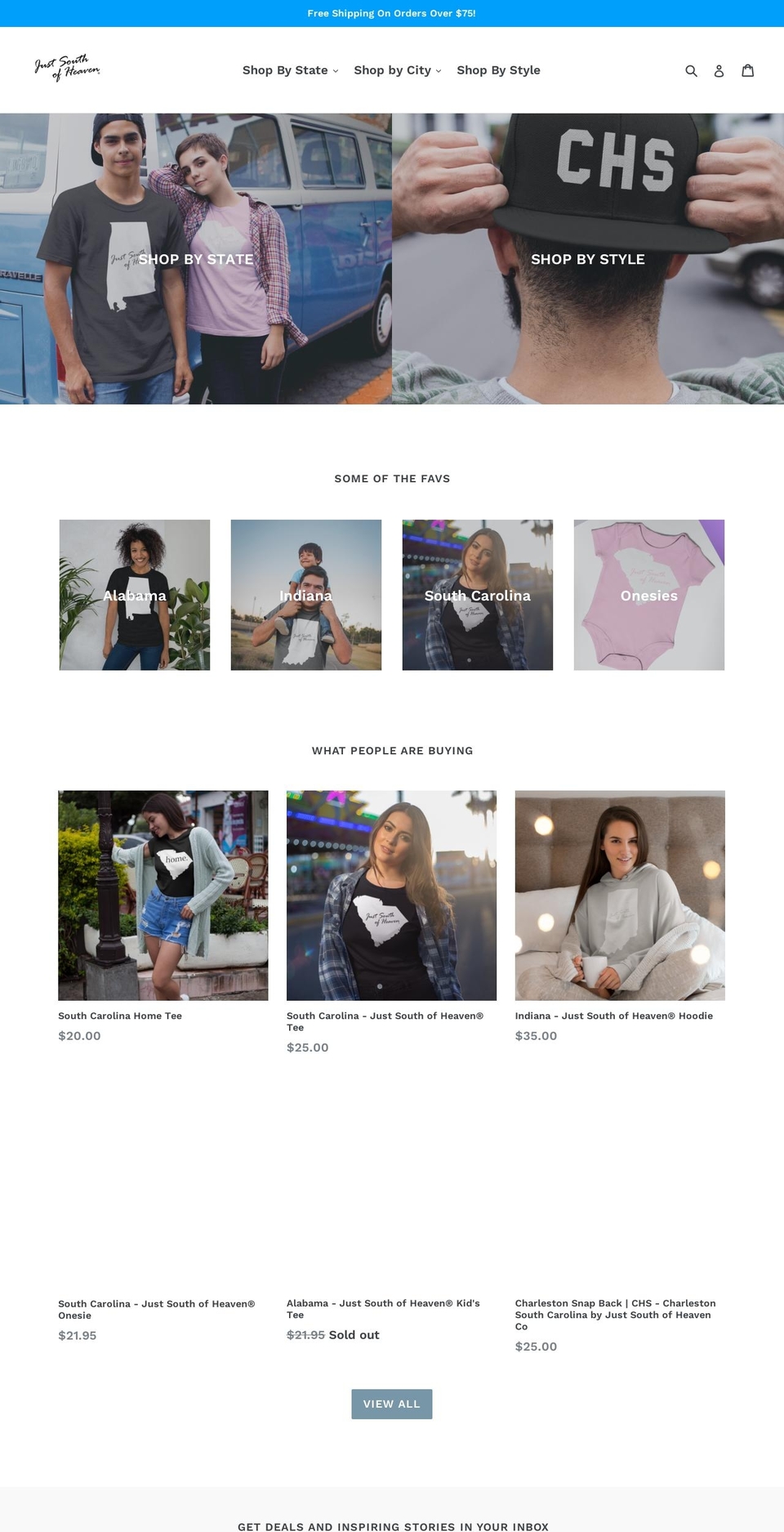 justsouthofheaven.co shopify website screenshot