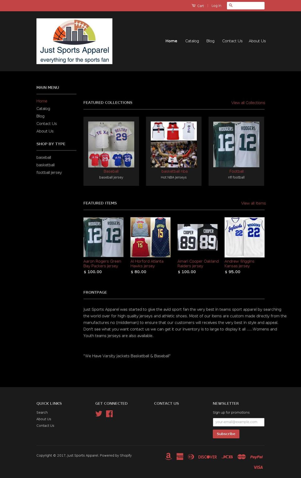 justsportsapparelus.com shopify website screenshot