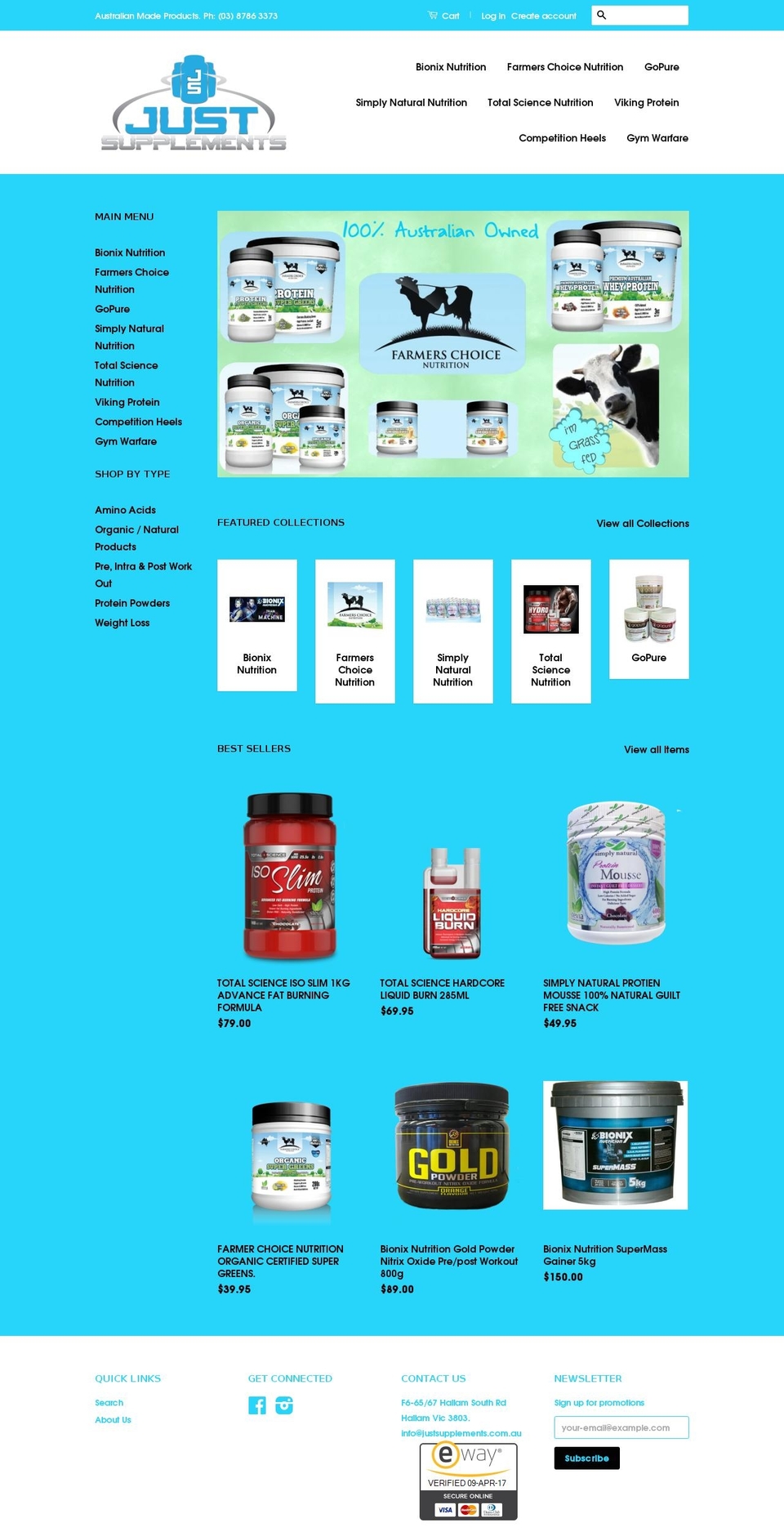 justsupplements.com.au shopify website screenshot