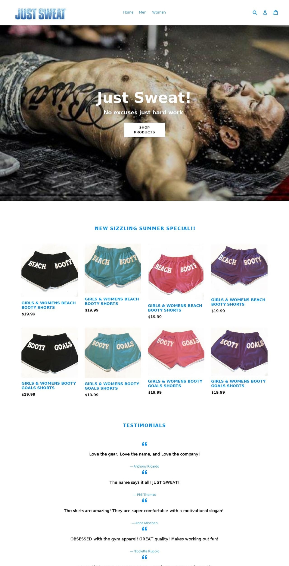 justsweatinc.com — Shopify storefront screenshot