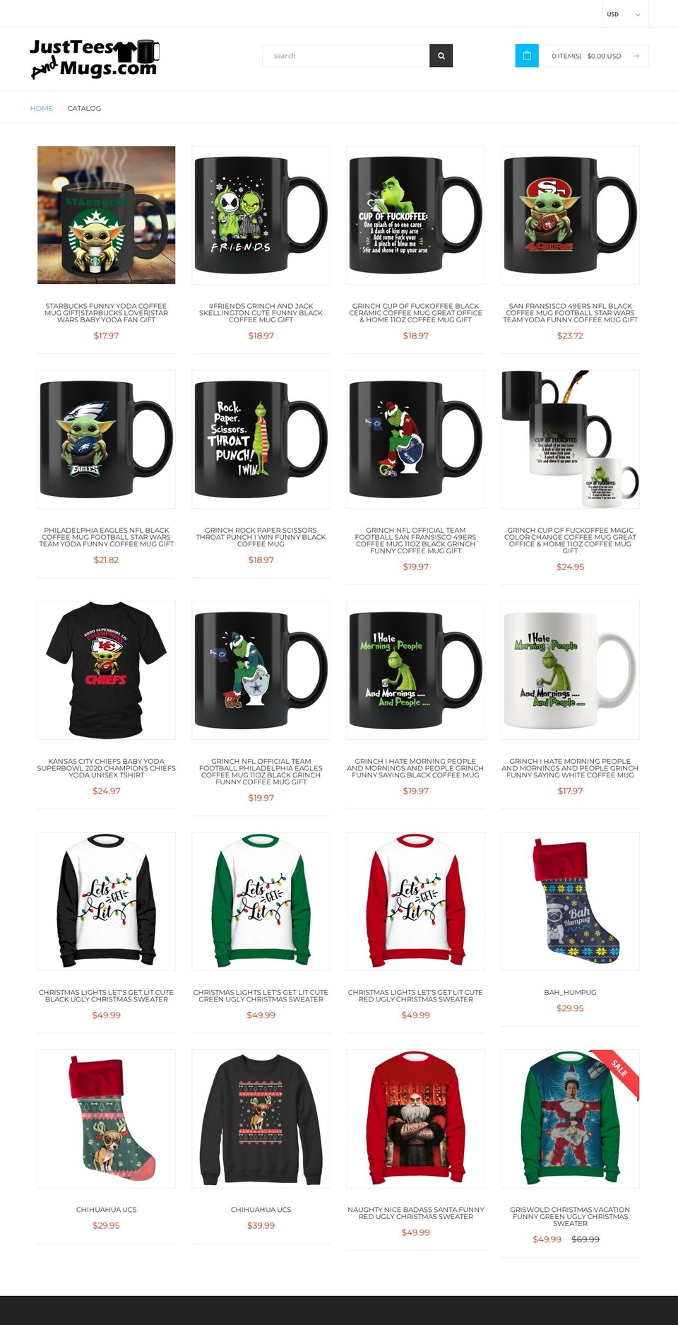 Slingly theme Shopify theme site example justteesandmugs.com