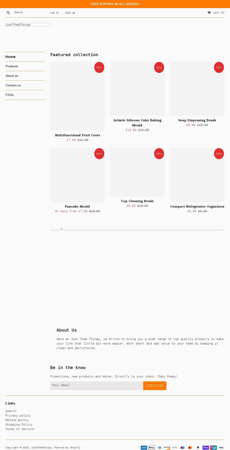 justthemthings.com shopify website screenshot