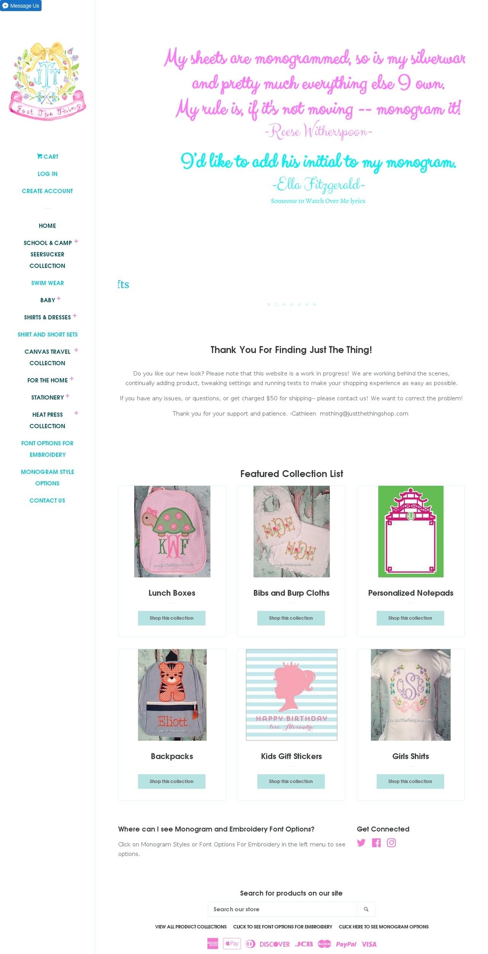 justthethingshop.com shopify website screenshot