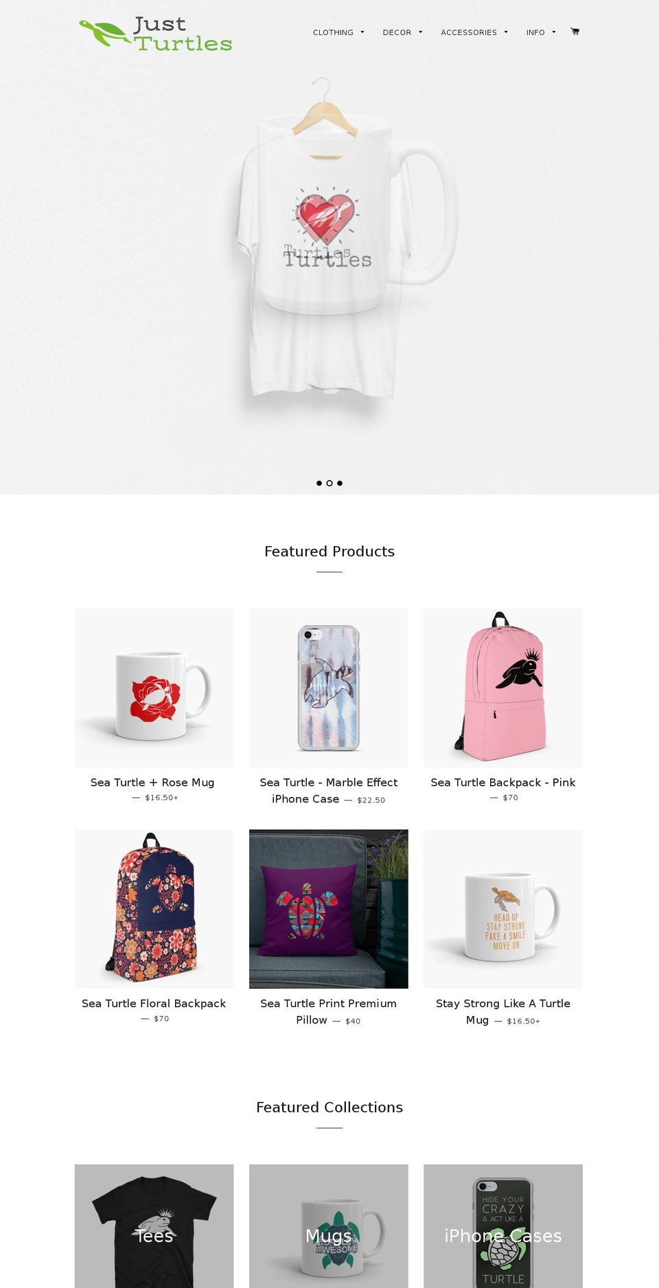 justturtles.com — Shopify storefront screenshot