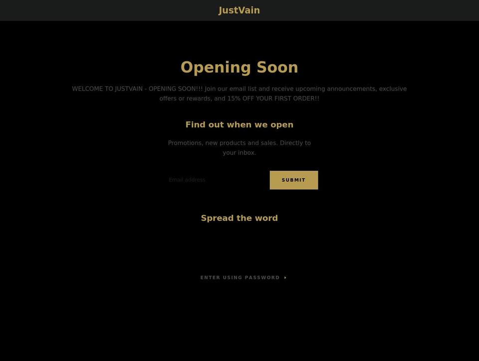 justvain.com shopify website screenshot