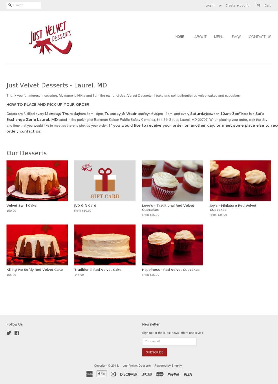 Zapiet Shopify theme site example justvelvetdesserts.com