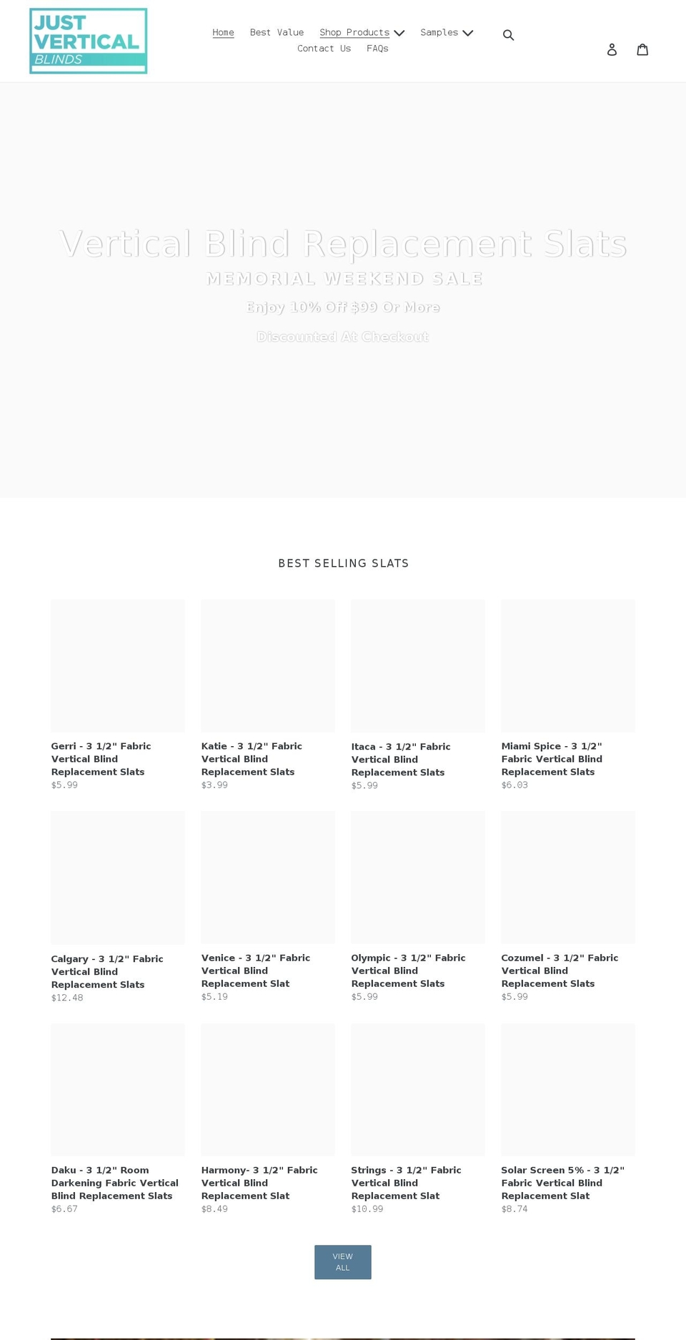 justverticalblinds.com shopify website screenshot