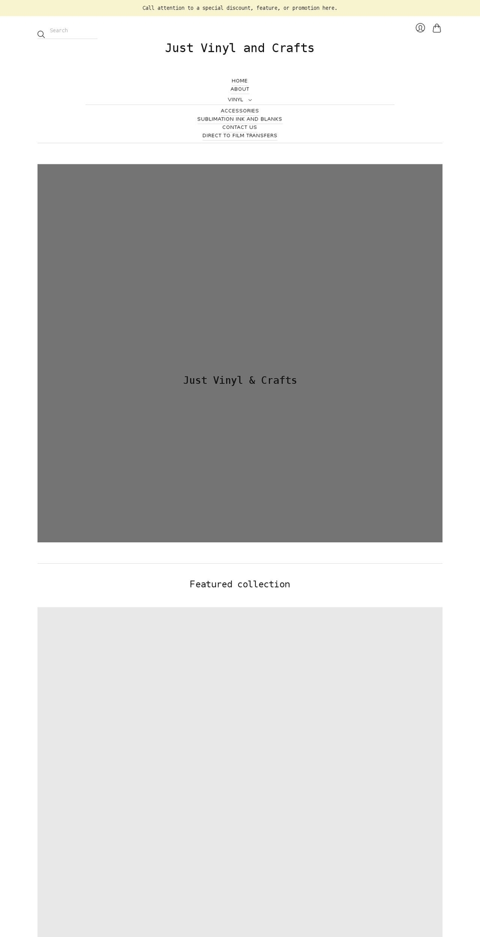 justvinylandcrafts.com shopify website screenshot