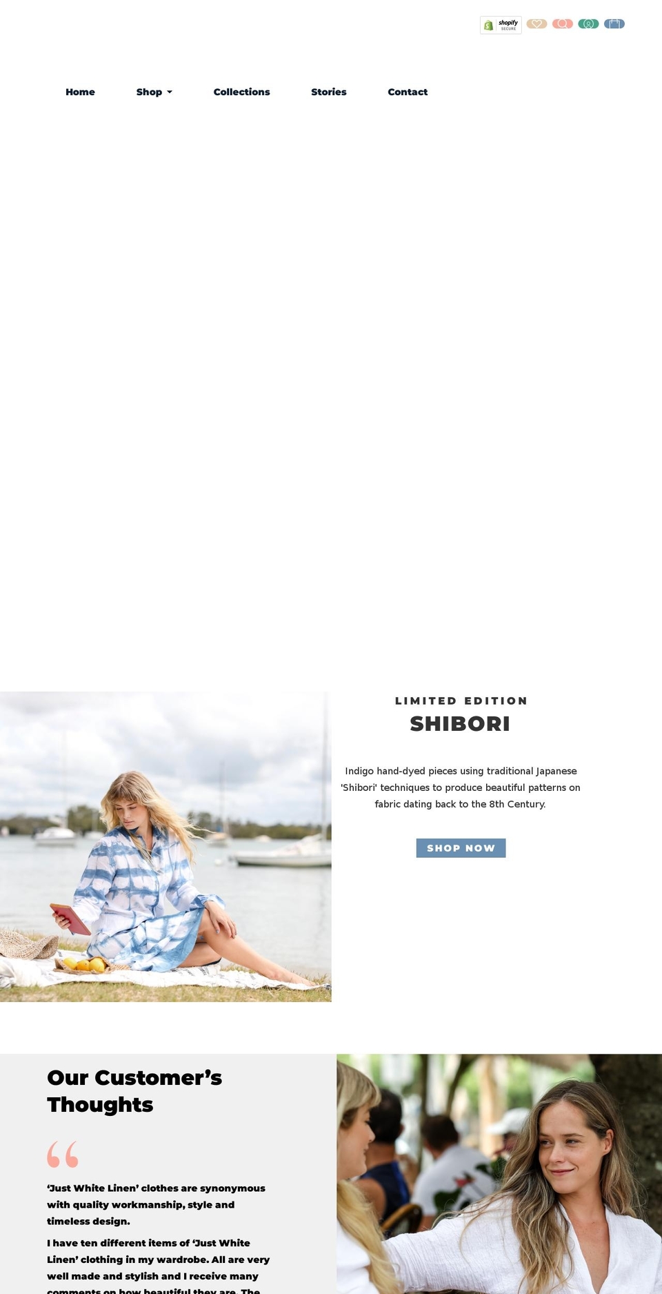 justwhitelinen.com shopify website screenshot