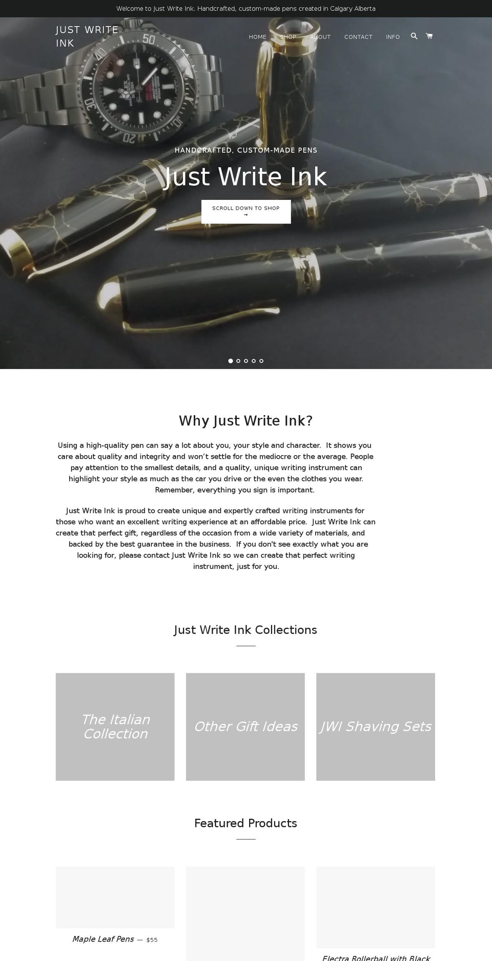 justwriteink.ca shopify website screenshot