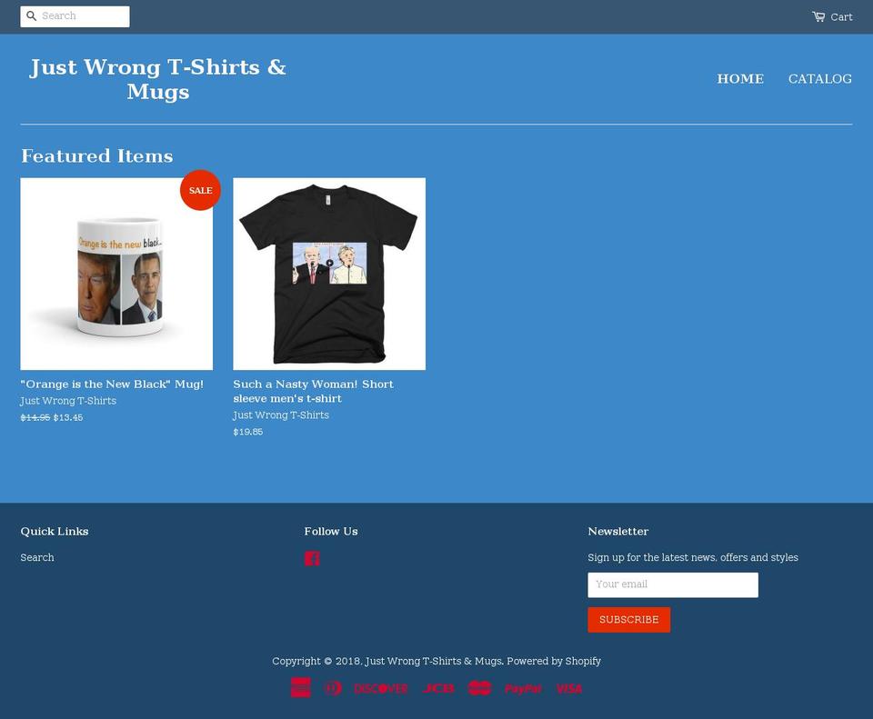 justwrongtshirts.com shopify website screenshot