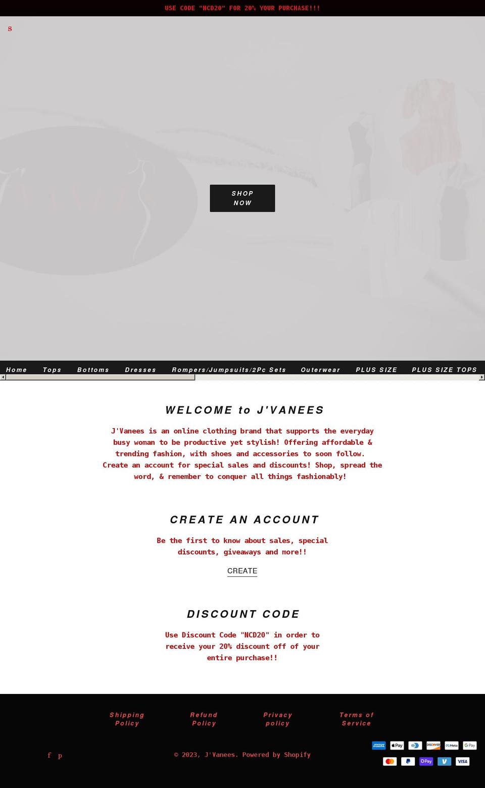 jvanees.com shopify website screenshot