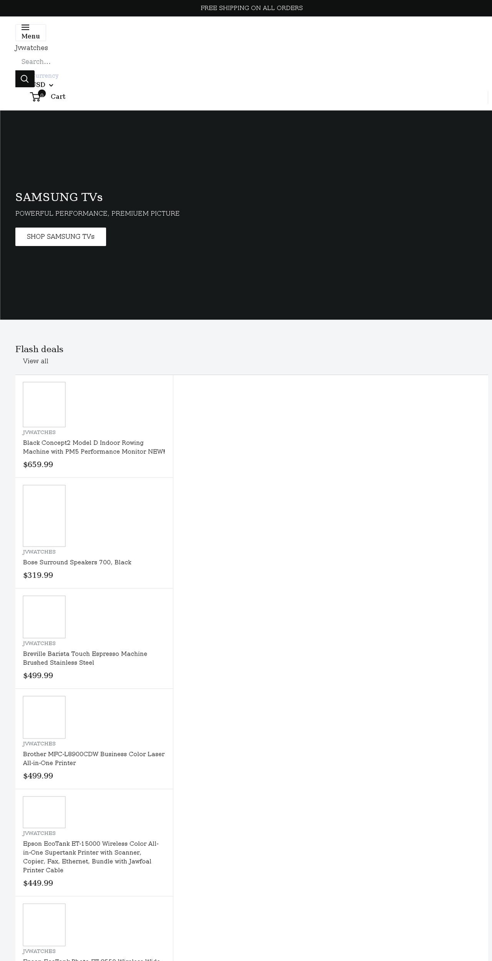 jvwatches.com shopify website screenshot