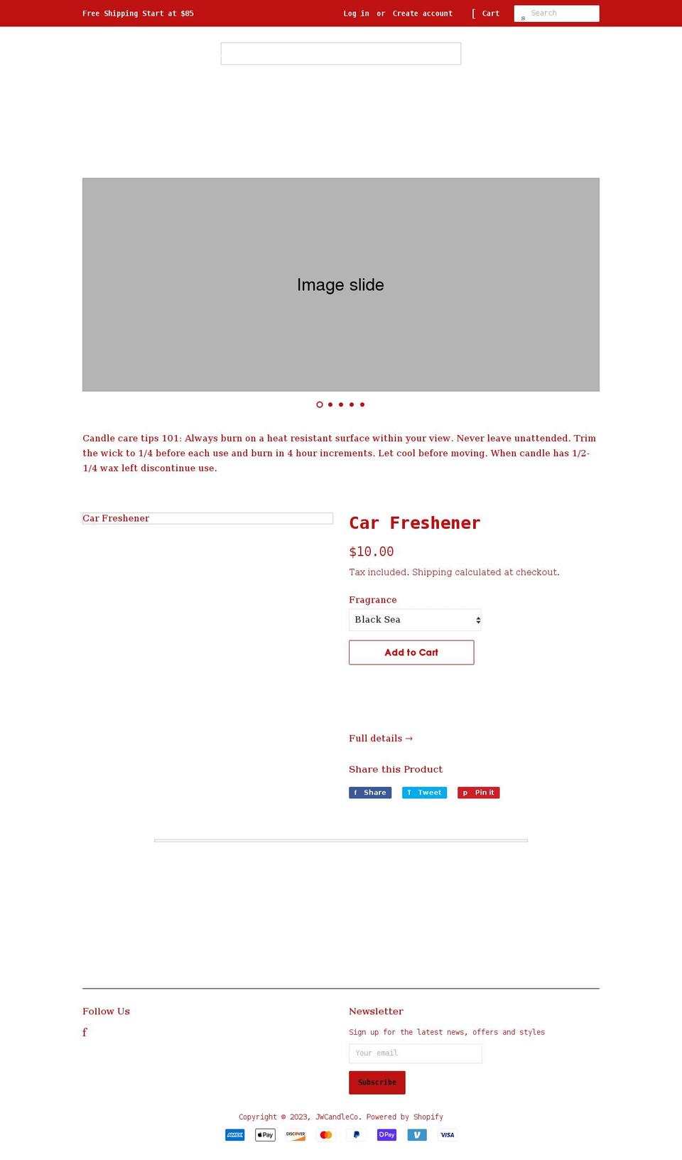 jwcandleco.com shopify website screenshot