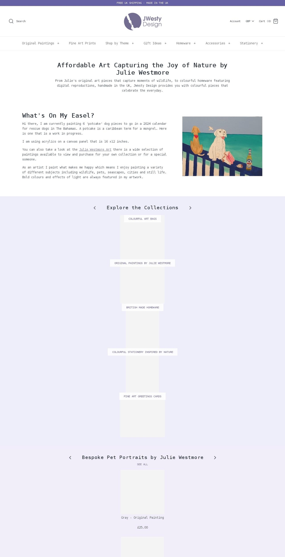 jwestydesign.co.uk shopify website screenshot