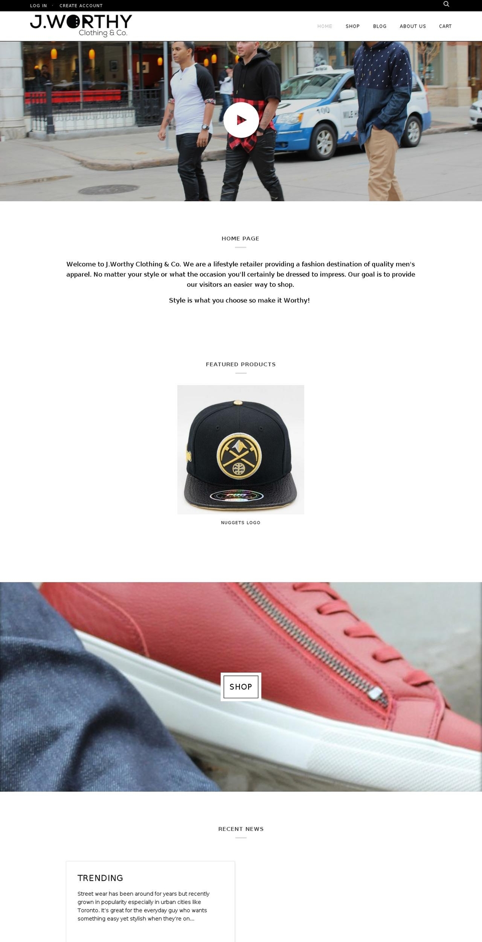 jworthyclothingco.com — Shopify storefront screenshot