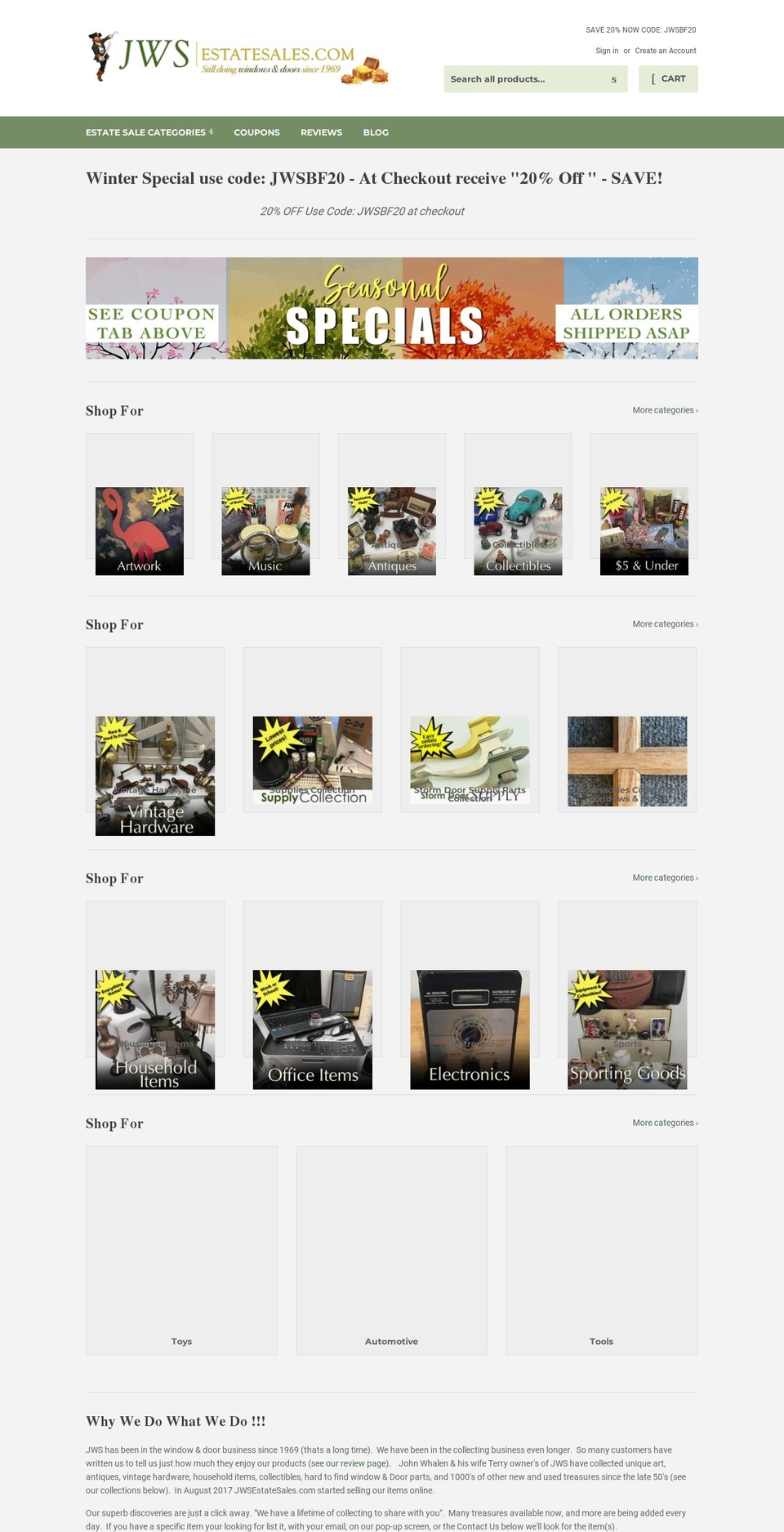 jwsdiywindows.com shopify website screenshot