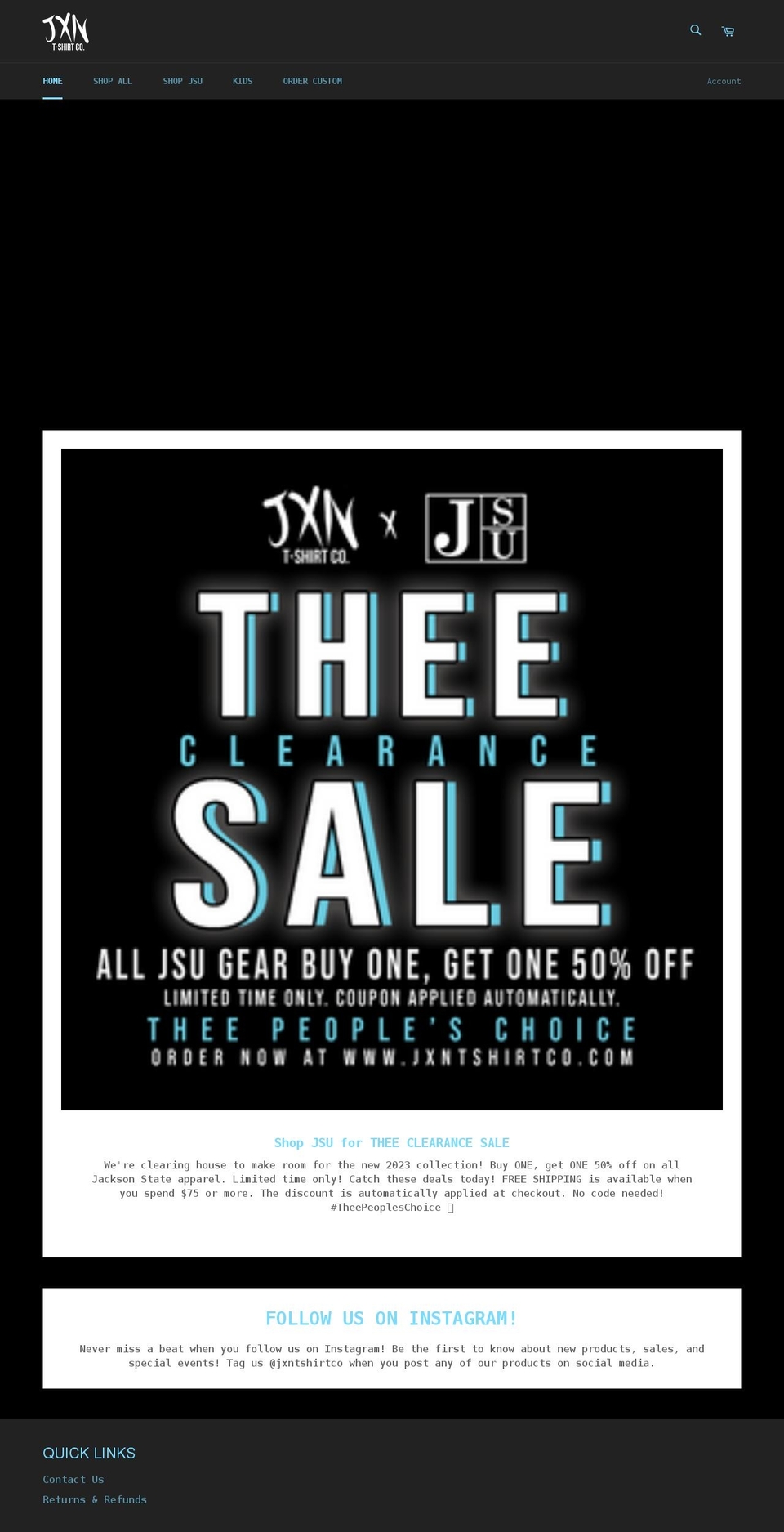 jxntshirtco.com shopify website screenshot