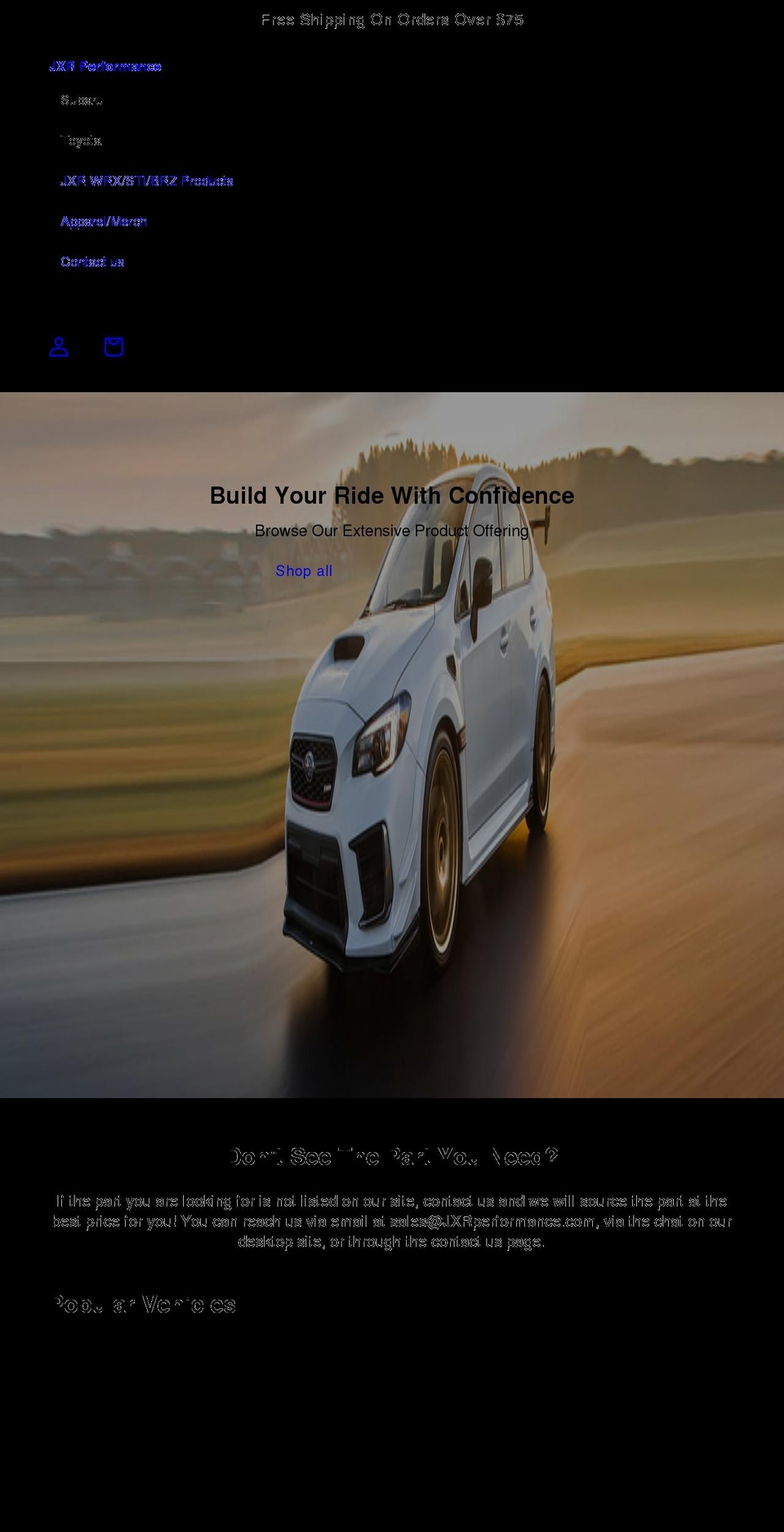 jxrperformance.com shopify website screenshot