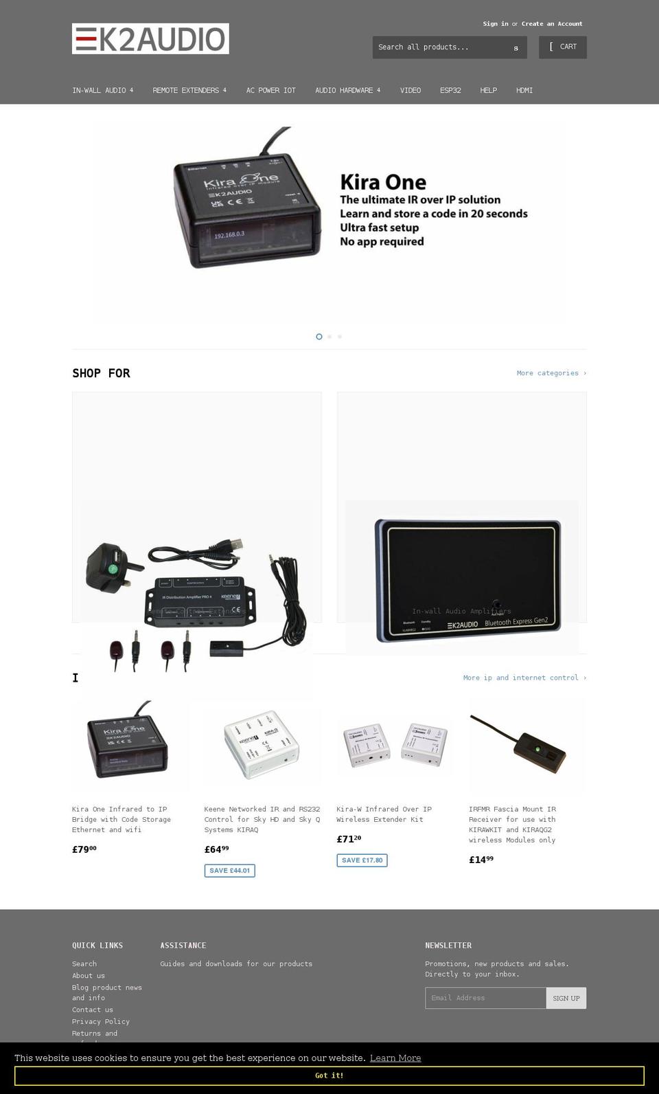 k2audio.co.uk shopify website screenshot
