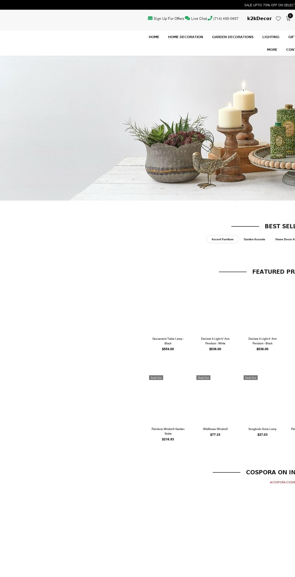 k2kdecor.com shopify website screenshot