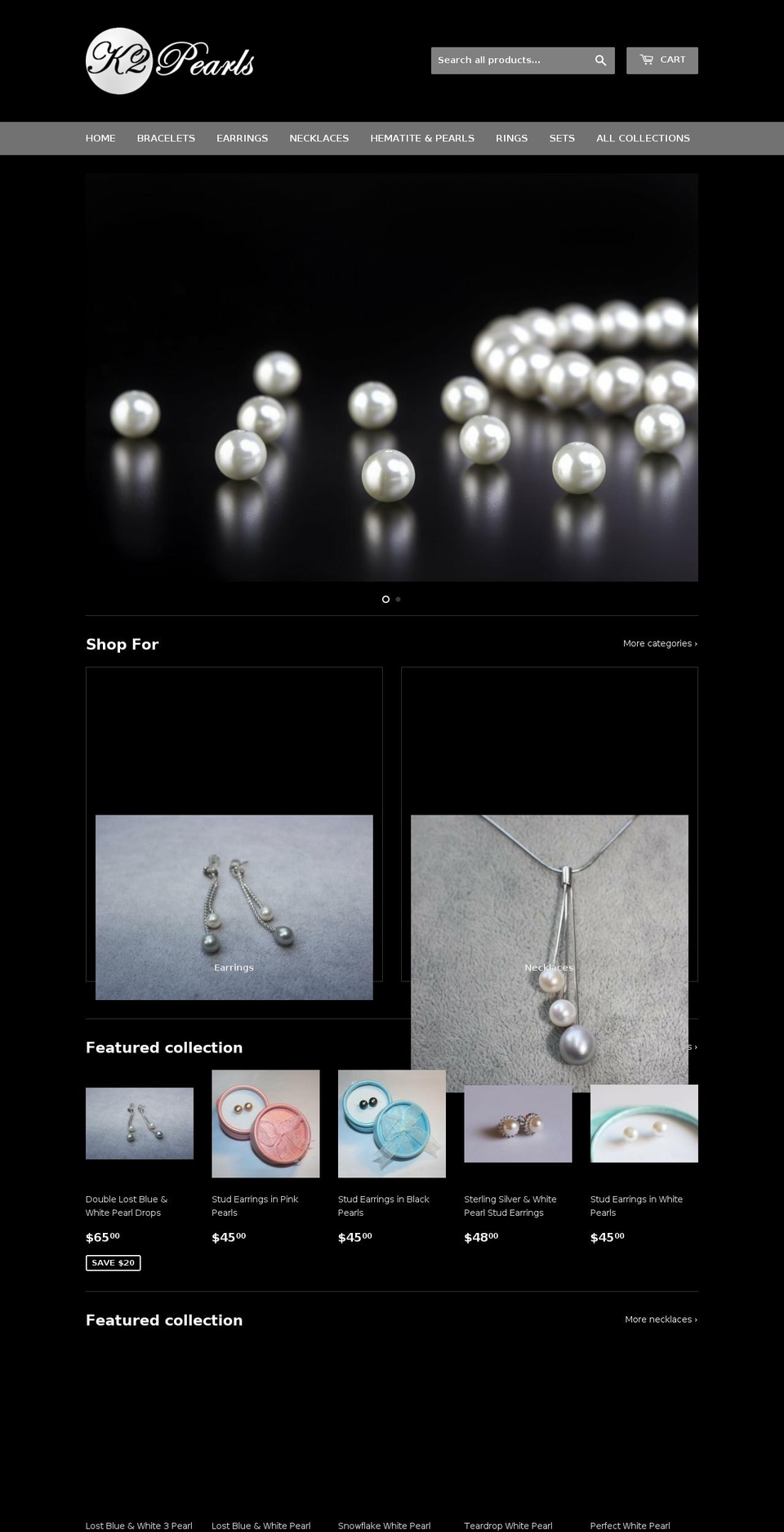 k2pearls.com shopify website screenshot