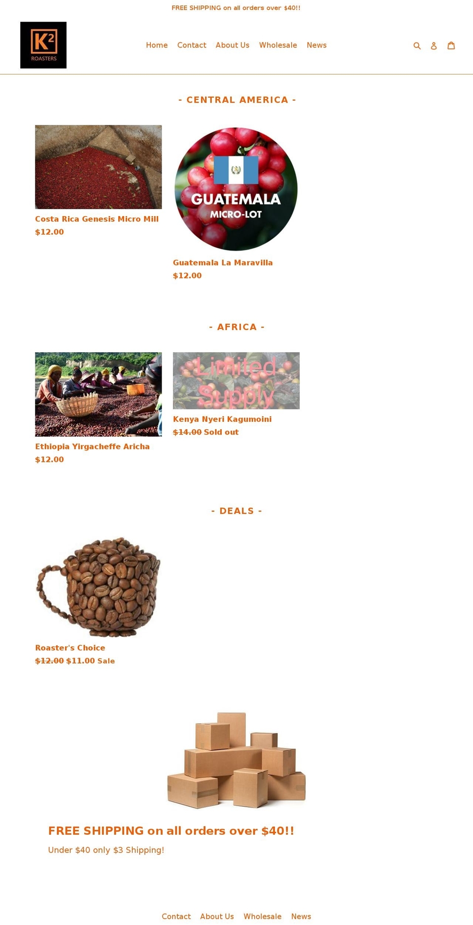 k2roasters.com — Shopify storefront screenshot