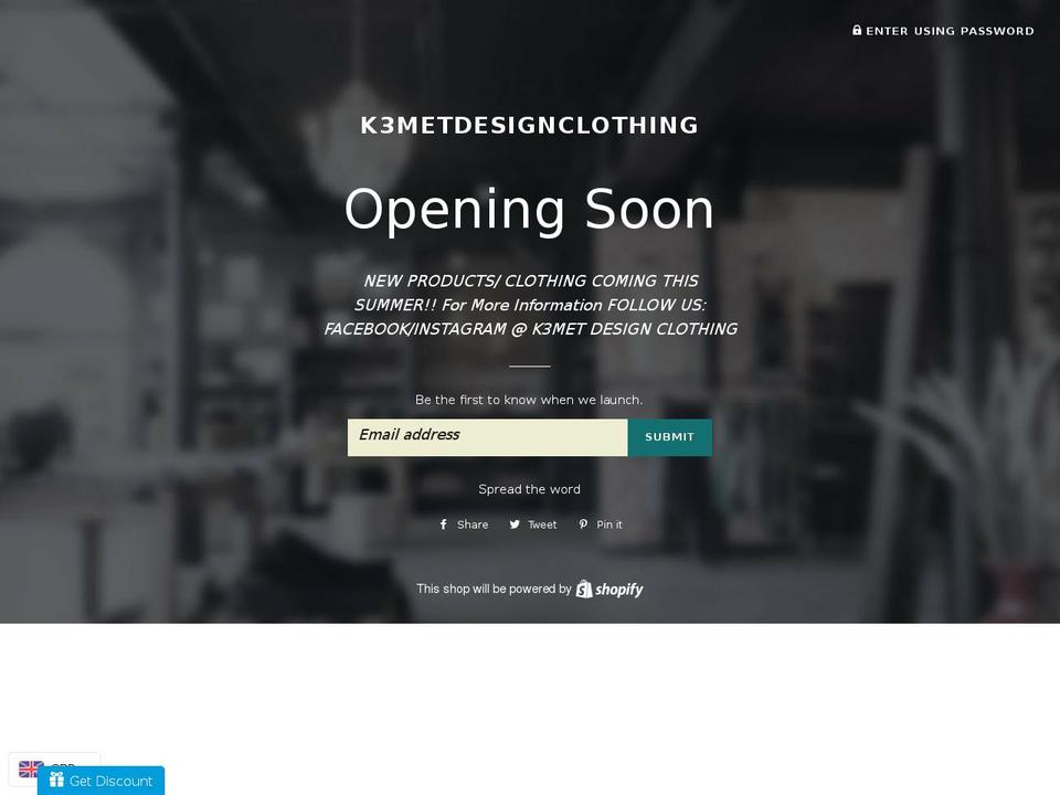 k3metdesignclothing.com — Shopify storefront screenshot