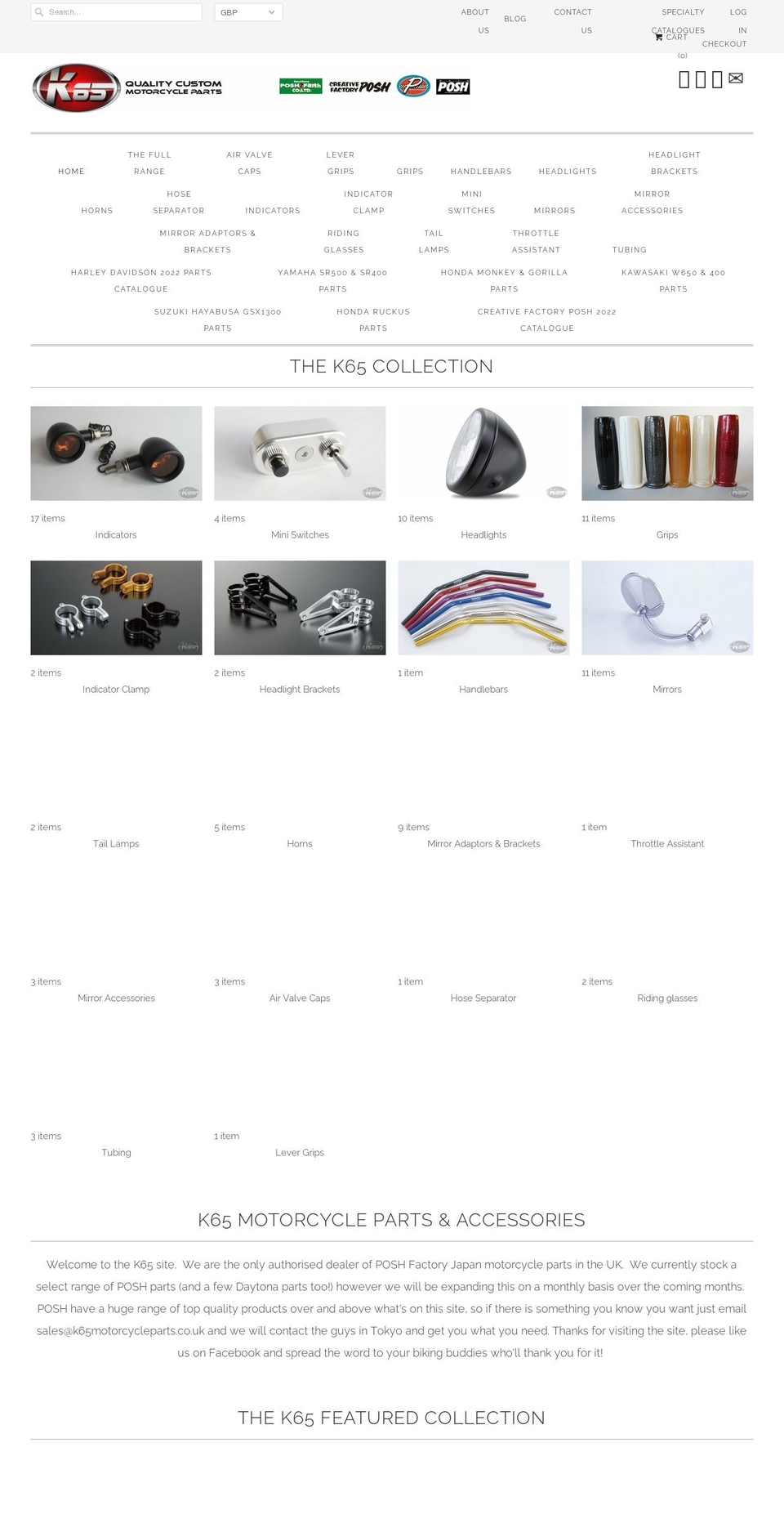 k65motorcycleparts.co.uk shopify website screenshot