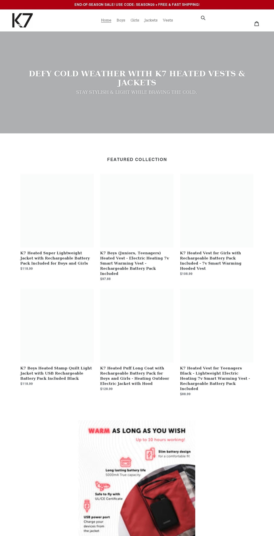 k7wear.com shopify website screenshot
