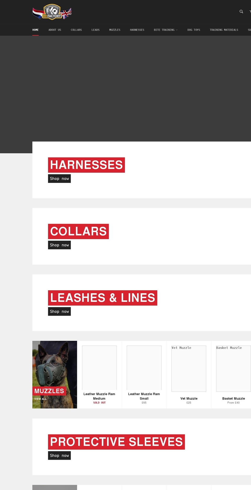 k9-factory.co.uk shopify website screenshot