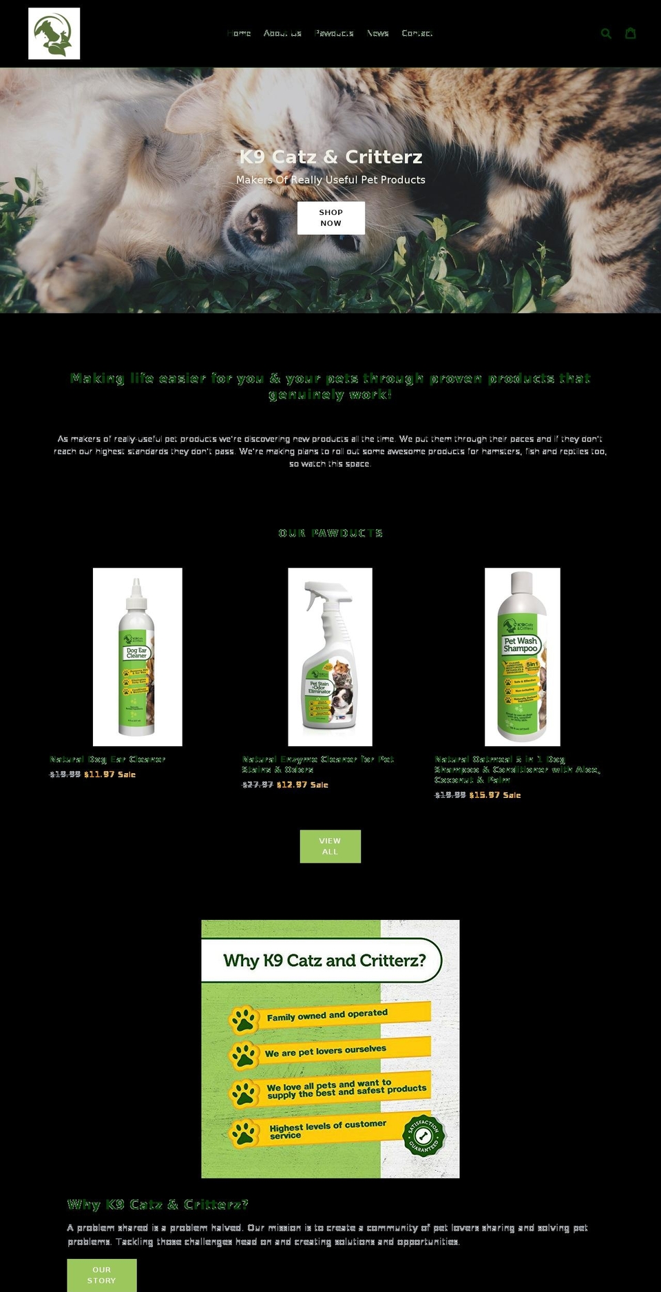k9andcats.com shopify website screenshot