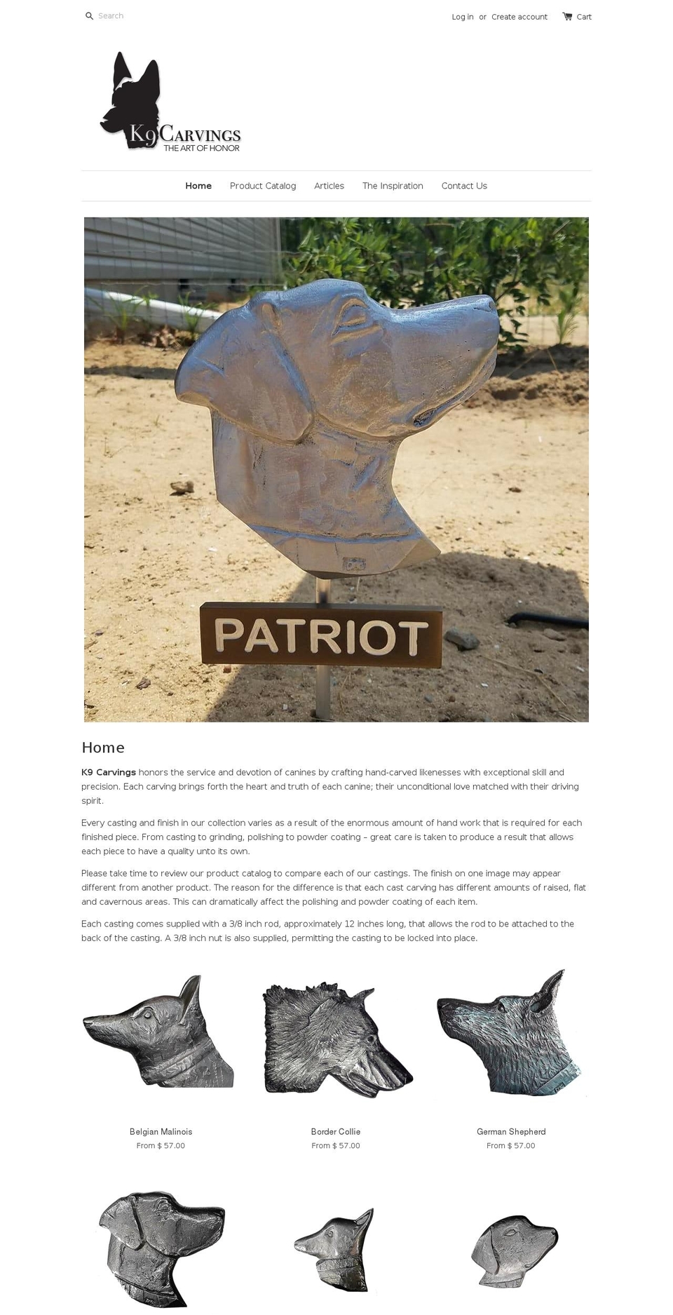 k9carvings.com — Shopify storefront screenshot