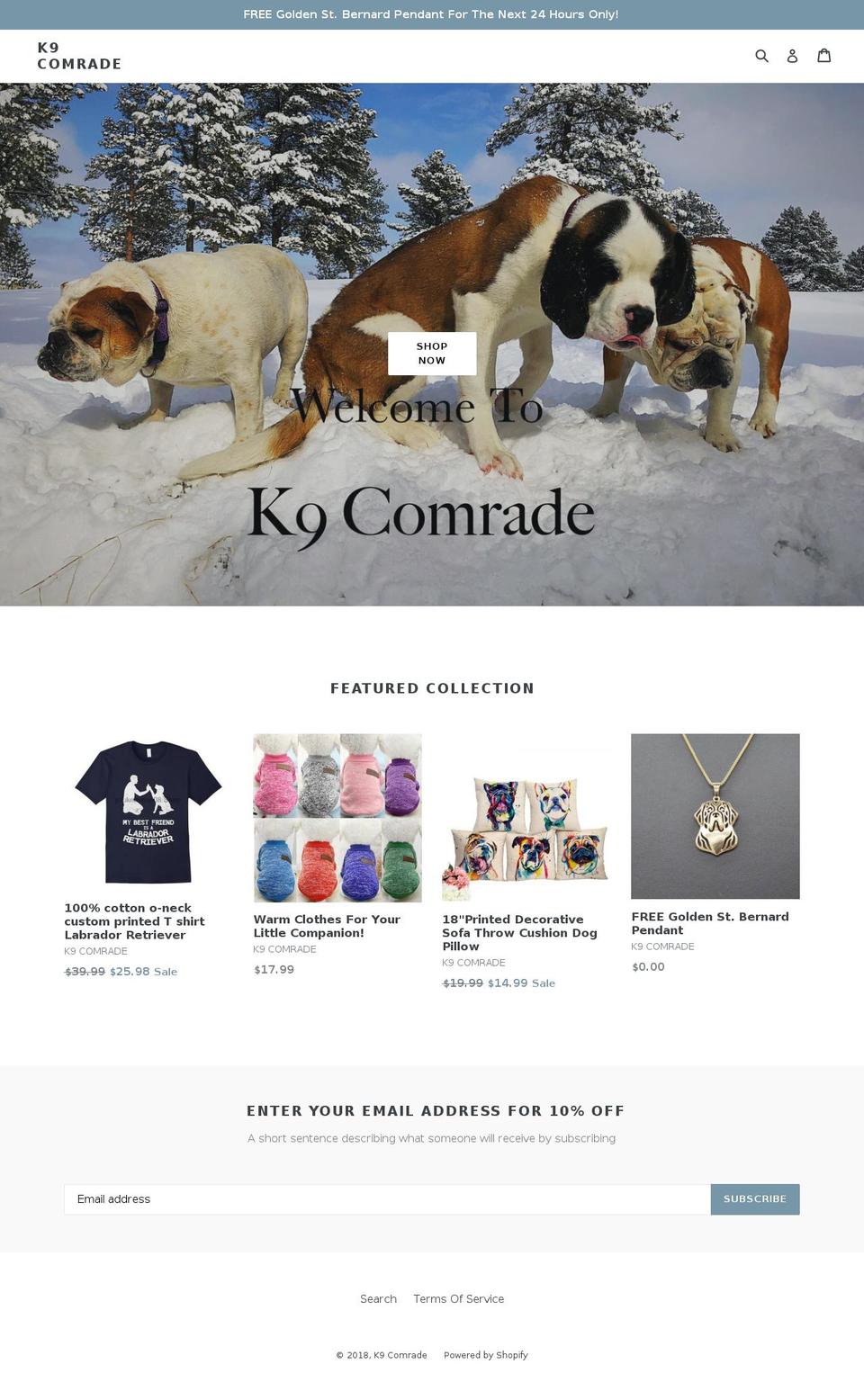 k9comrade.com — Shopify storefront screenshot