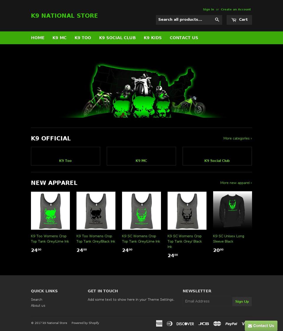 k9nationalstore.com shopify website screenshot