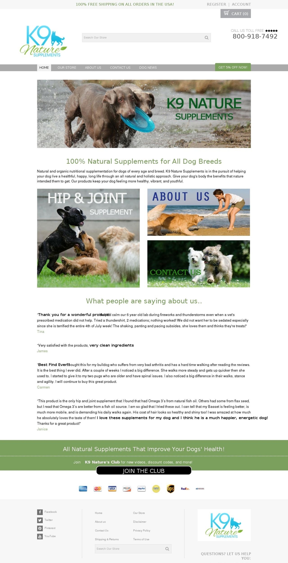 k9naturesupplements.com shopify website screenshot