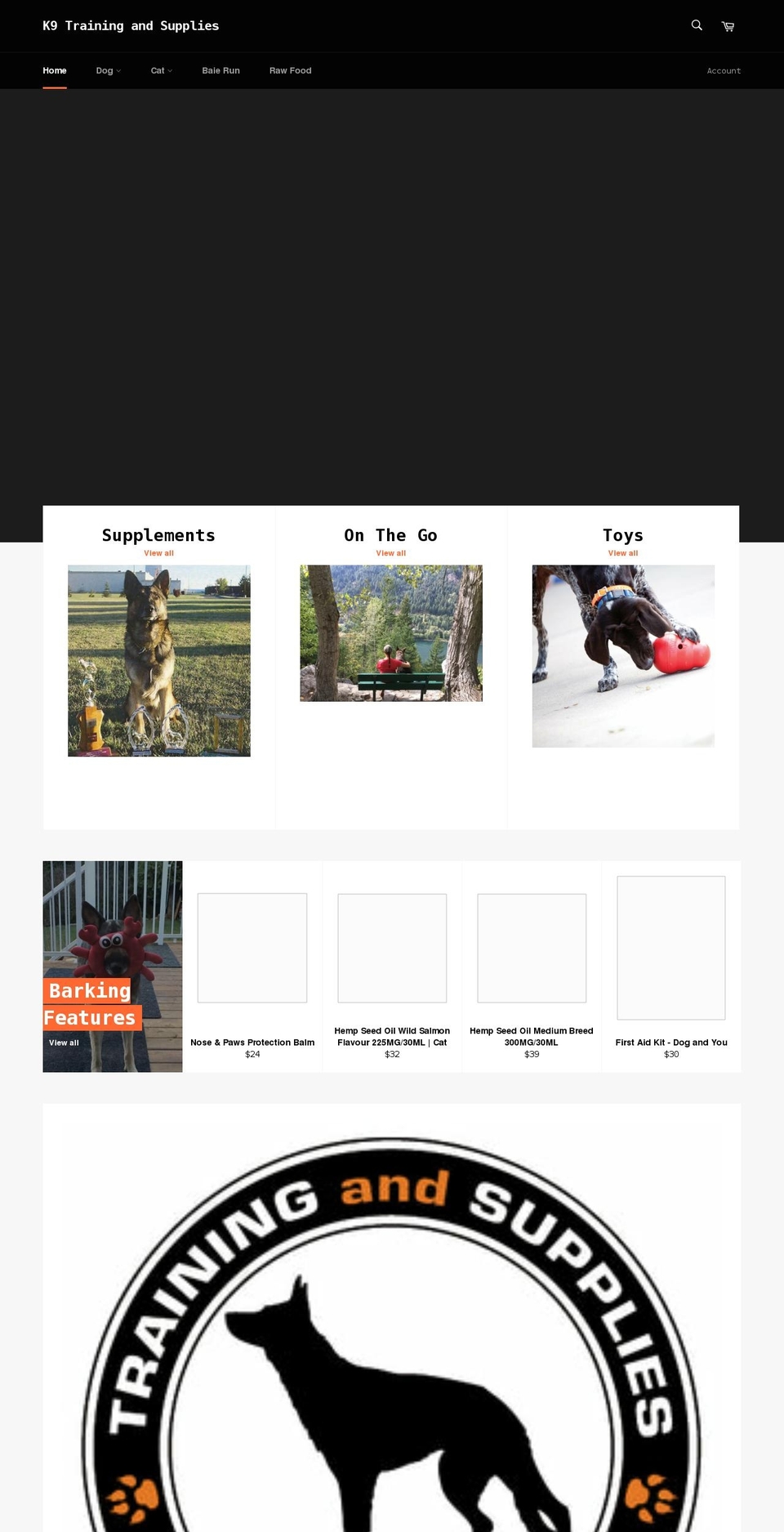 k9trainingandsupplies.com shopify website screenshot