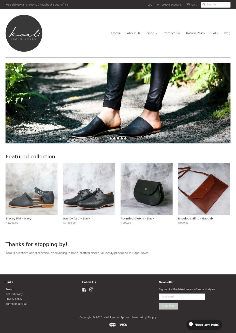 kaali.co.za shopify website screenshot