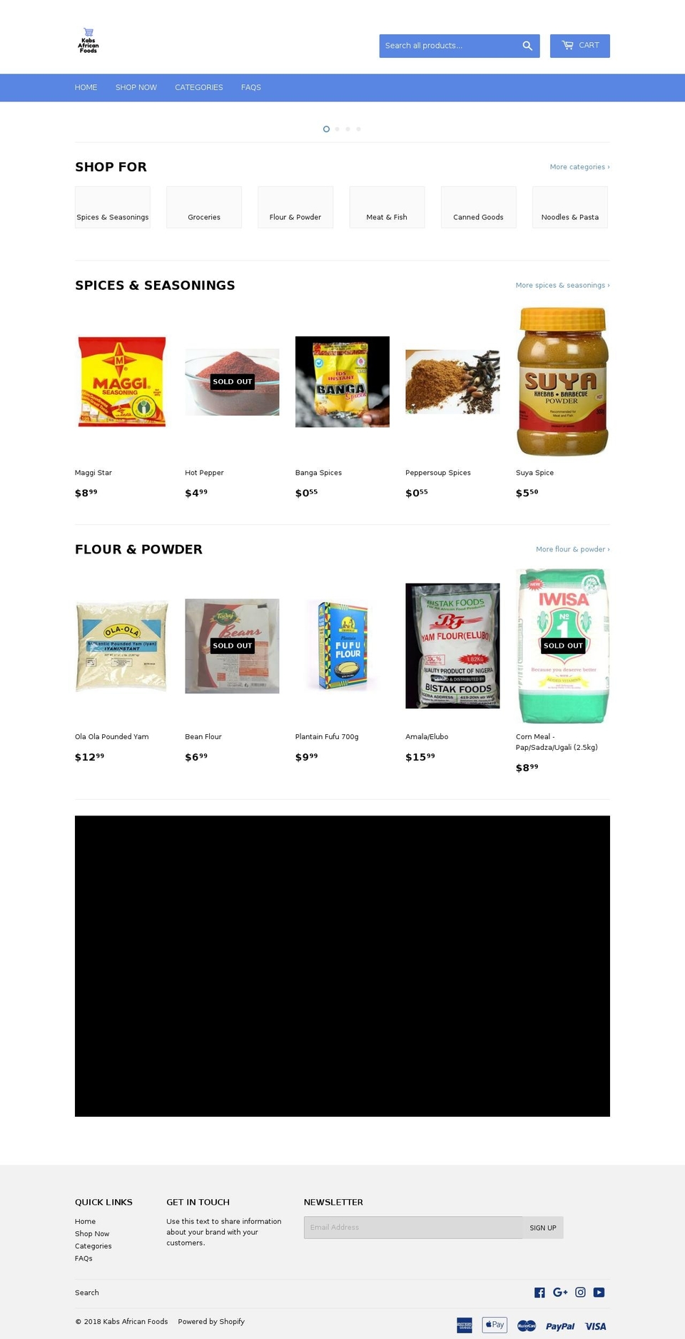 kabsafricanfoods.com — Shopify storefront screenshot