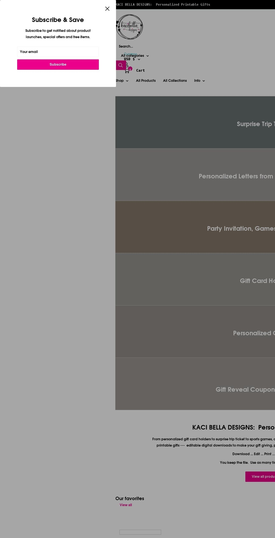 kacibelladesigns.com shopify website screenshot