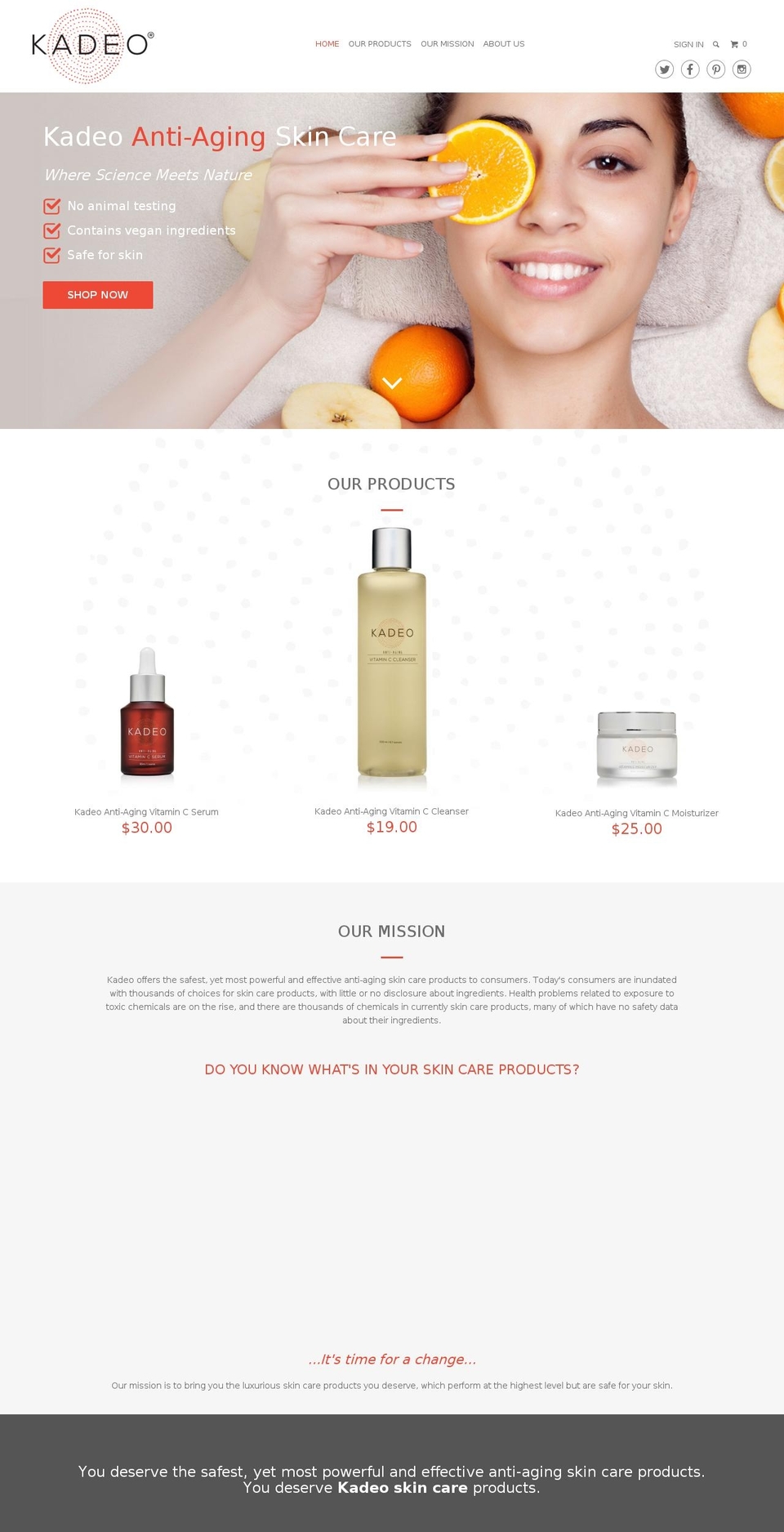 kadeoskin.com shopify website screenshot