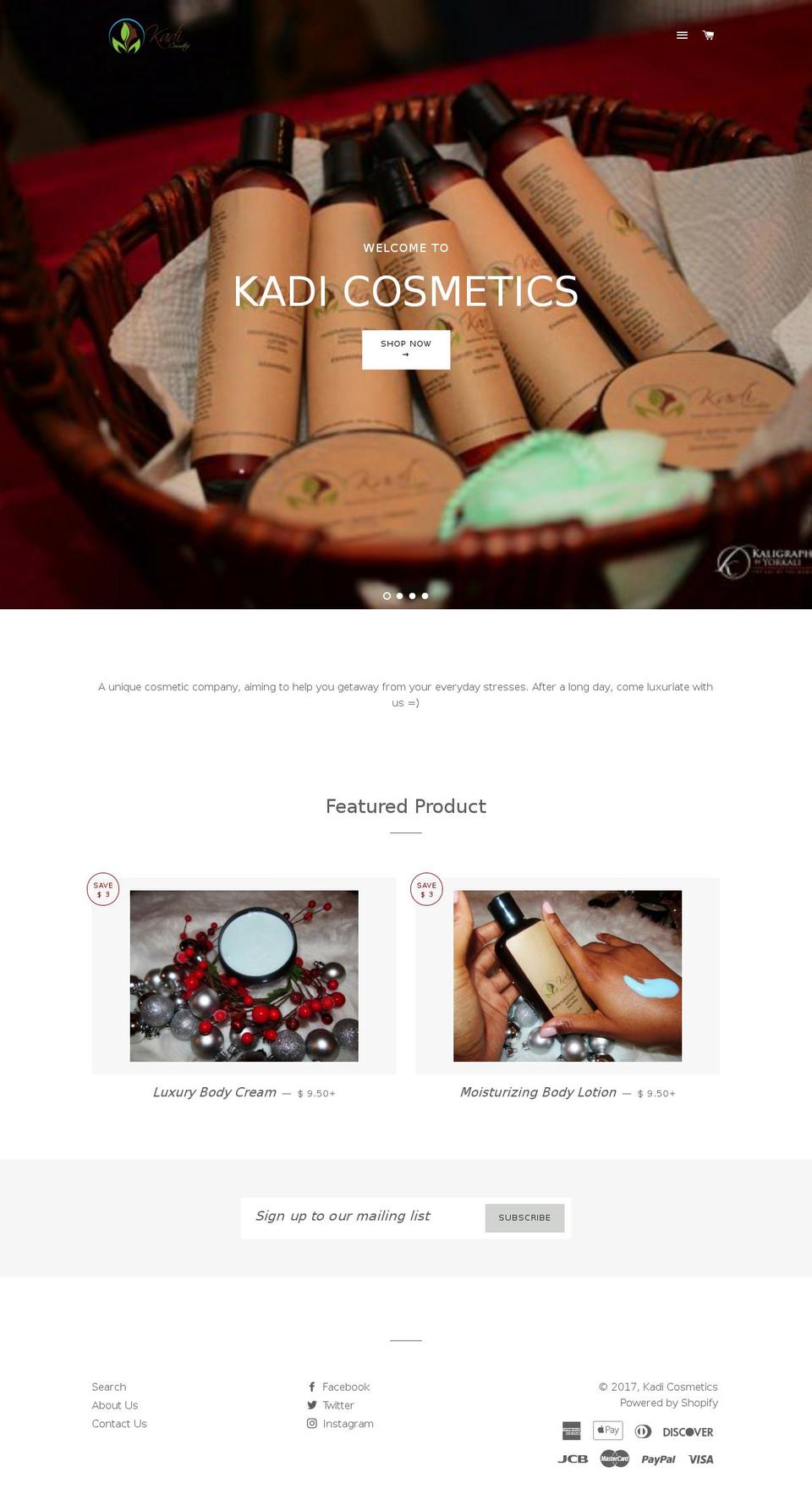 kadicosmetics.com shopify website screenshot